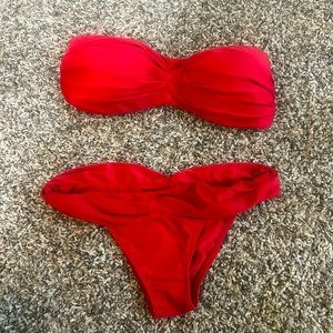 Red strapless bikini
